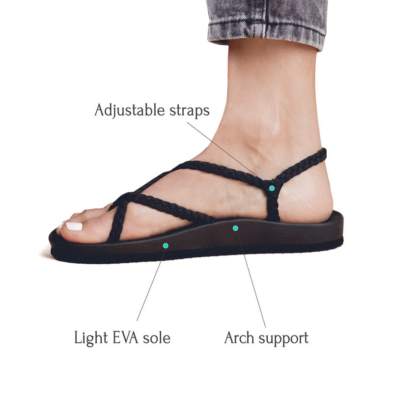 Plaka Lagoon Arch Support Sandals for Women - Comfort Collection, Strappy Braided & Water-Resistant Design - Ideal for Walking, Beach & Summer Use - Patented Sole - Black, Size 9 - Image 2